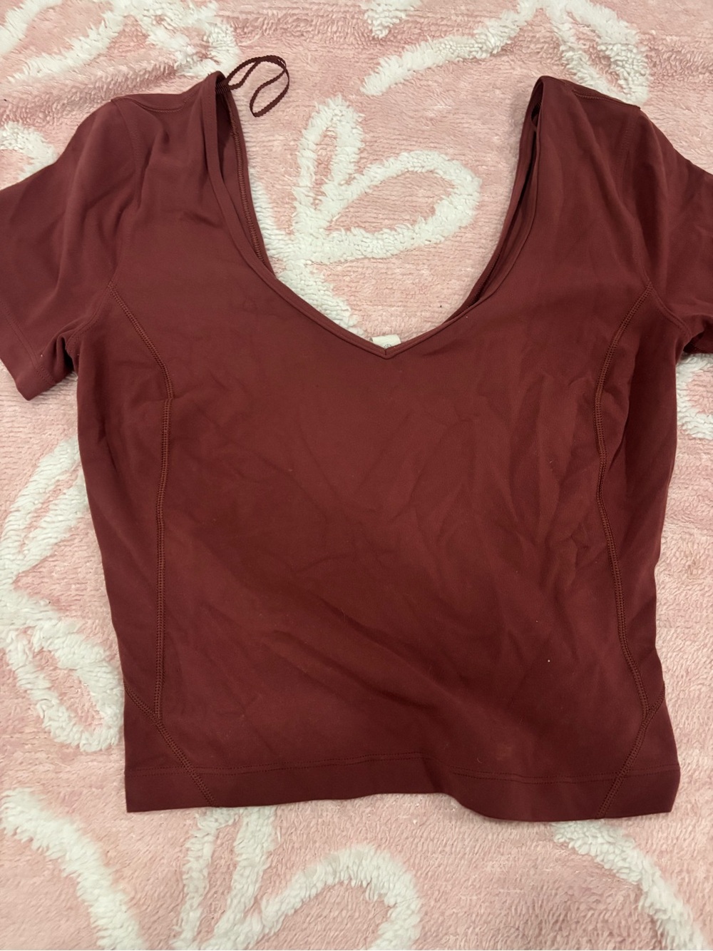 lululemon athletica V-Neck Short Sleeve Crop Top - Maroon